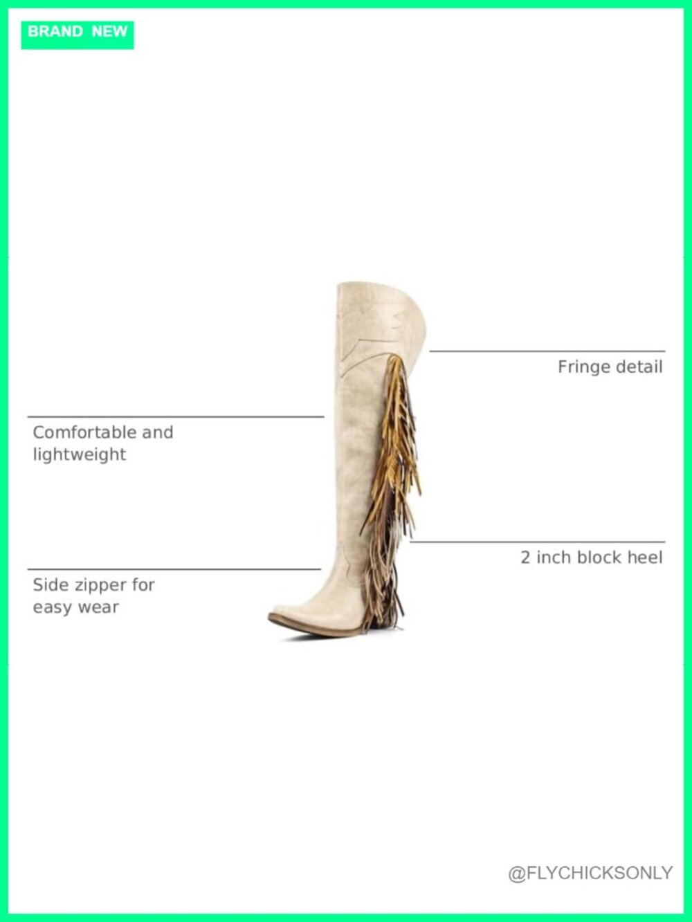 Over Knee Cowboy Boots with Fringe Adjustable Thigh High Cowgirl Boots - Picture 2 of 6